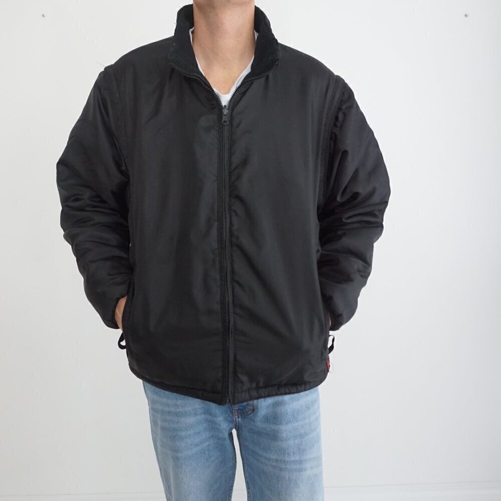 Tough Duck Black Nylon Fleece Lined Zip Up Liner Bomber Jacket Large